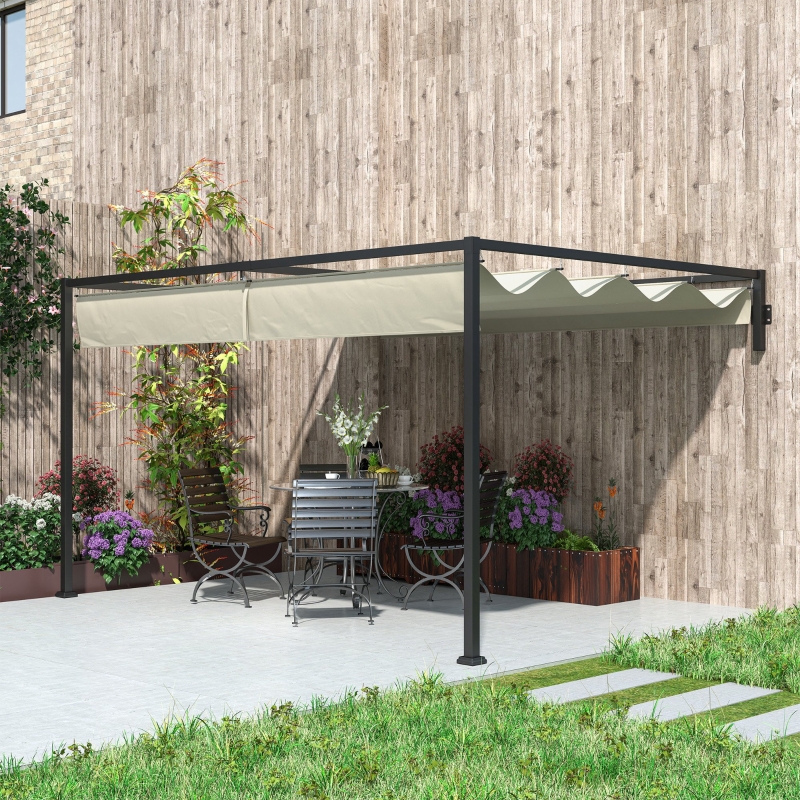 Best 3 x 4m Steel Pergola, with Retractable Canopy - Khaki - Image 9