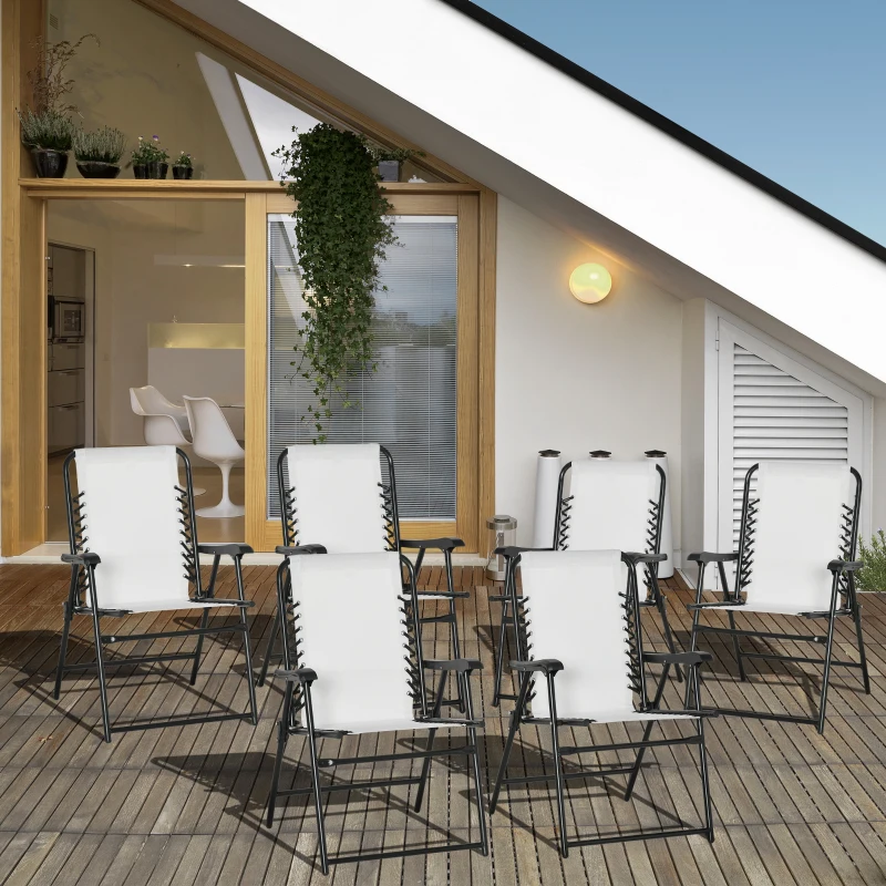 Best Set of 6 Patio Folding Chair Set, Garden Portable Outdoor Chairs with Armrest and Breathable Mesh Fabric Seat and Backrest, for Camping, Beach, Deck, Lawn, Cream White - Image 2