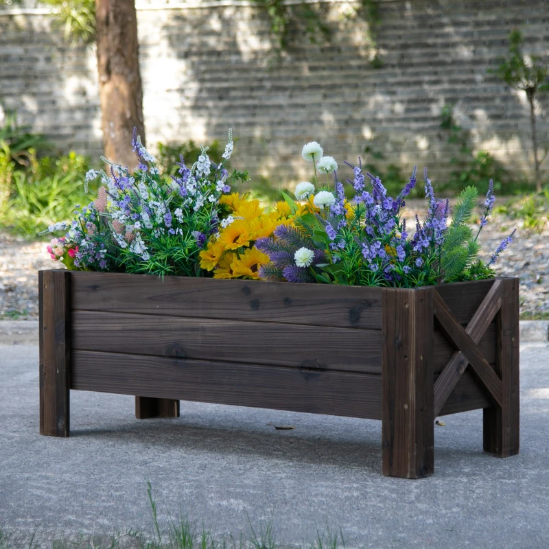 Best 58L Garden Raised Bed Planter Grow Containers for Outdoor Patio Plant Flower Vegetable Pot Fir Wood, 100 x 36.5 x 36 cm, Carbonized Colour - Image 2