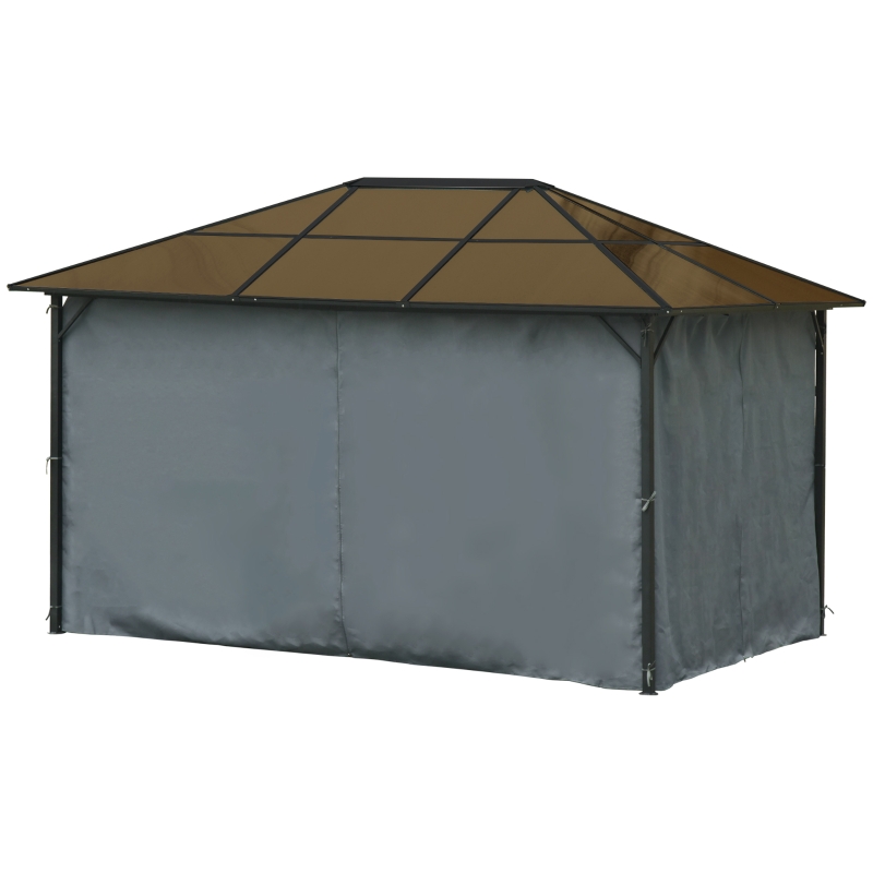 Best 3 x 4m Hardtop Gazebo Canopy with Polycarbonate Roof, Aluminium Frame, Permanent Pavilion Garden Gazebo with Netting and Curtains - Grey - Image 11