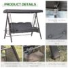 Best 3 Seater Garden Swing Chair Outdoor Hammock Bench w/ Adjustable Canopy, Cushions and Cup Trays, Brown Steel Frame, Dark Grey Fabric - Image 6