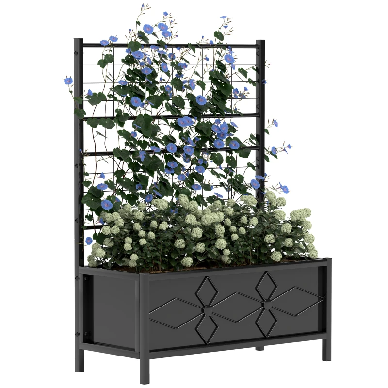 Best Raised Bed for Garden with Trellis, Galvanised Planter Box with Diamond Pattern, Drainage Holes for Vegetables, Herbs and Flowers, 90 x 40 x 120 cm, Black