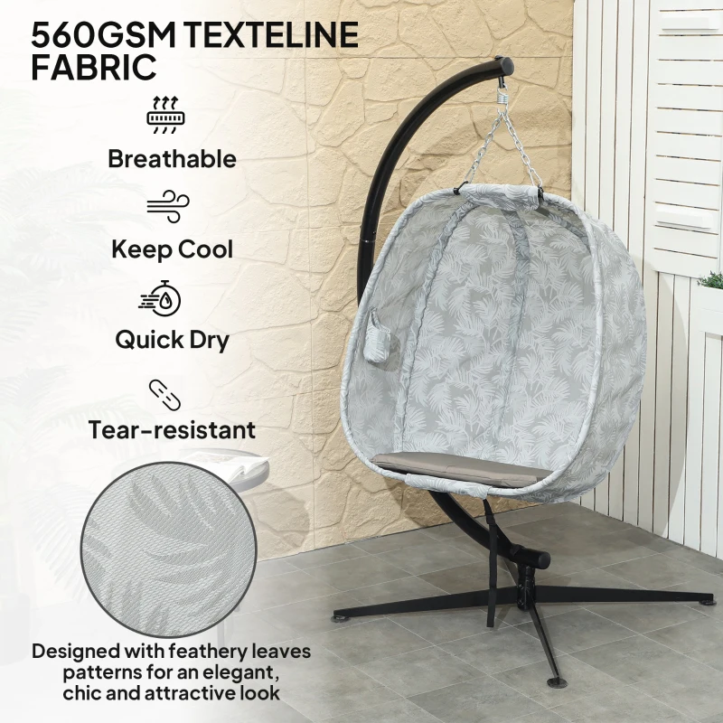 Best Hanging Egg Chair Outdoor Indoor Garden Swing Chair with Folding Basket, Garden Hanging Chair with Stand, Thickened Cushion, Cup Holder for Patio, Balcony, Sand Brown - Image 5