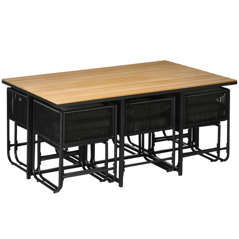 Best 10 Seater Rattan Cube Garden Furniture Set, Rattan Dining Set with Cushions, Outdoor Dining Table and Chairs with 6 Armchairs, 4 Stools, Rectangular Wood Grain Plastic Top Table, Black - Image 11