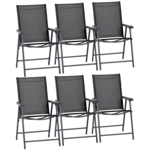 Best Set of 6 Folding Garden Chairs, Metal Frame Garden Chairs Outdoor Patio Park Dining Seat with Breathable Mesh Seat, Black