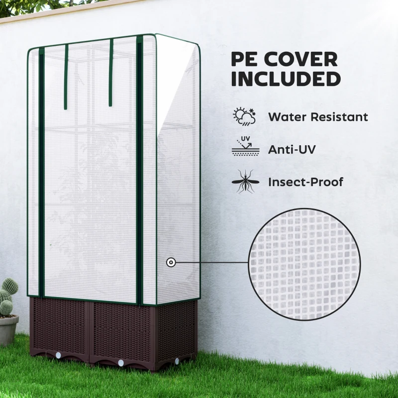 Best Raised Garden Bed with Trellis, Plastic Planter Box with PE Cover, Drainage Holes and Drain Plugs for Climbing Plants, Vegetables, Flowers, 80 x 40 x 140 cm - Image 5