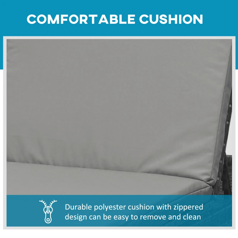 Best PE Rattan Sun Loungers with Cushion, Outdoor Garden Sunbed Furniture with 5-Level Recliner Backrest, and Armrest, Set of 2, Grey - Image 5