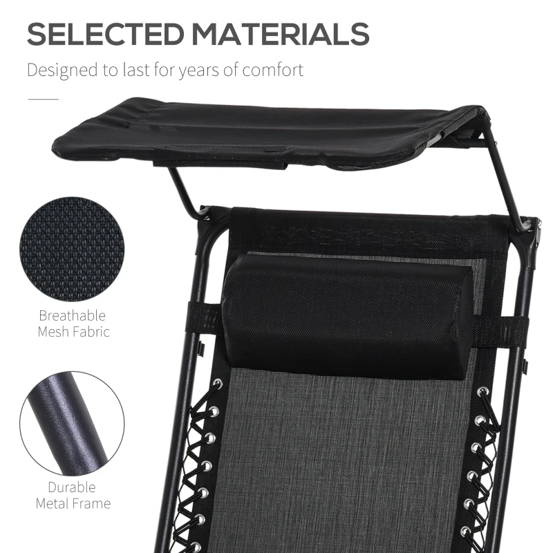 Best Folding Zero Gravity Sun Lounger, with Sun Canopy - Black - Image 5