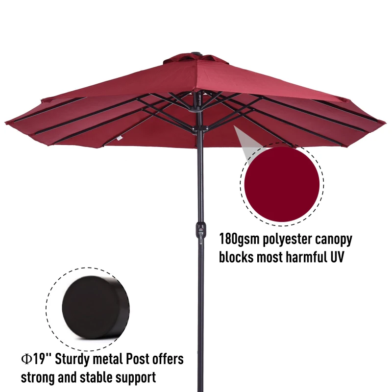 Best 4.6m Double-Sided Patio Parasol Sun Umbrella-Wine Red - Image 5