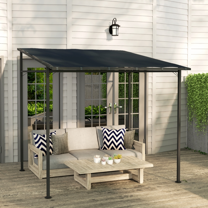 Best 2.4 x 2.4 m Wall Mounted Pergola Gazebo with PA Coating Fabric and Metal Frame, UPF30+, Lean to Garden Gazebo, Wind Resistant Outdoor Sun Shade Shelter for Garden, Deck, Dark Grey - Image 10