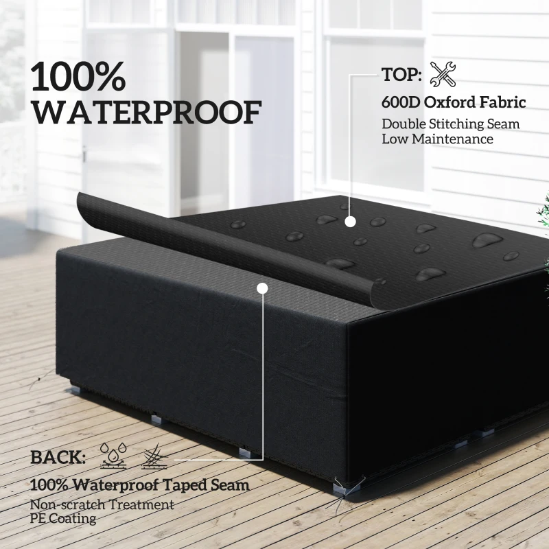 Best 600D Oxford Outdoor Garden Furniture Sofa Set Cover, Waterproof Anti-UV Rattan Sun Lounger Protection Protector Cover, 225L x 210W x 70Hcm, Black - Image 5