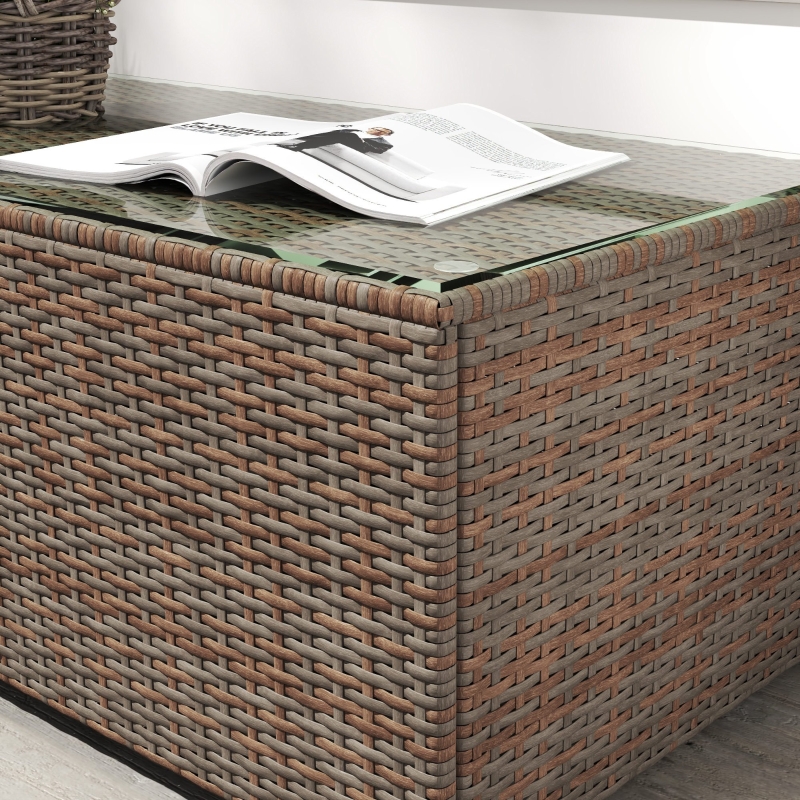 Best 90 x 50cm Glass-Top Rattan Side Table - Brown - Image 9