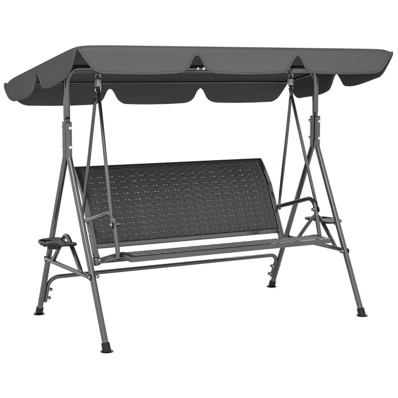 Best 3 Seater Swing Chair, Garden Swing Seat Bench with Adjustable Canopy, Rattan Seat and Steel Frame for Patio, Yard, Grey - Image 10