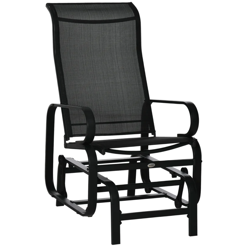 Best Outdoor Gliding Rocking Chair with Sturdy Metal Frame Garden Comfortable Swing Chair, Black