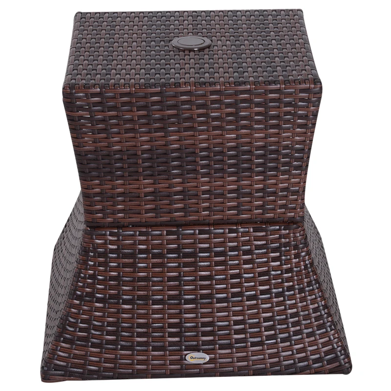 Best Rattan Outdoor Coffee Table, Wicker Garden Patio Bistro Side Table with Umbrella Hole and Storage Space for Balcony, Porch, Brown - Image 7