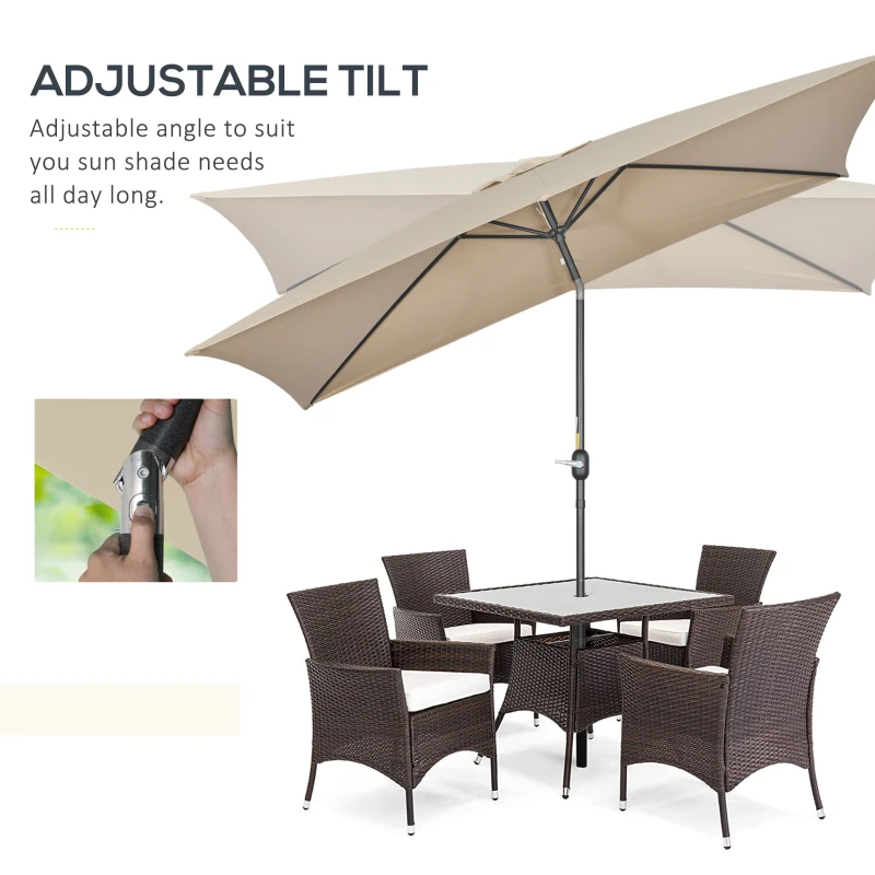 Best 3x2m Patio Parasol Garden Umbrellas Canopy with Aluminium Tilt Crank Rectangular Sun Shade Steel, Khaki - Image 4