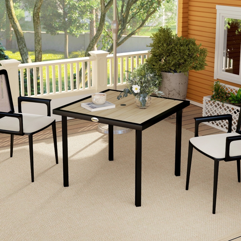 Best Square Garden Dining Table with 5.4cm Parasol Hole, Slatted Top, Metal Frame, 86 x 86 x 71cm, Brown - Image 10