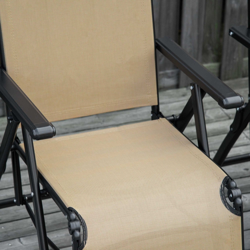 Outdoor Set of 2 Outdoor Sun Lounger 10-Position Adjustable Texteline Folding Reclining Chairs with Footrest for Patio Garden, Beige - Image 11