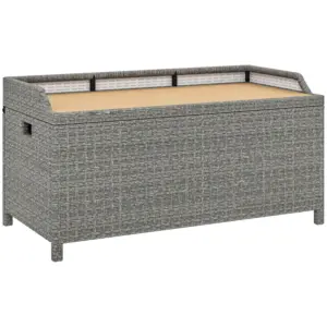 Best 130 L Rattan Garden Storage Box, with Seat - Grey