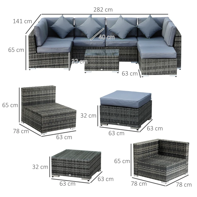 Best 8 Pieces PE Rattan Corner Sofa Set with Thick Cushions, Aluminium Outdoor Rattan Garden Furniture Set with Glass Top Table, No Assembly Required, Grey - Image 3