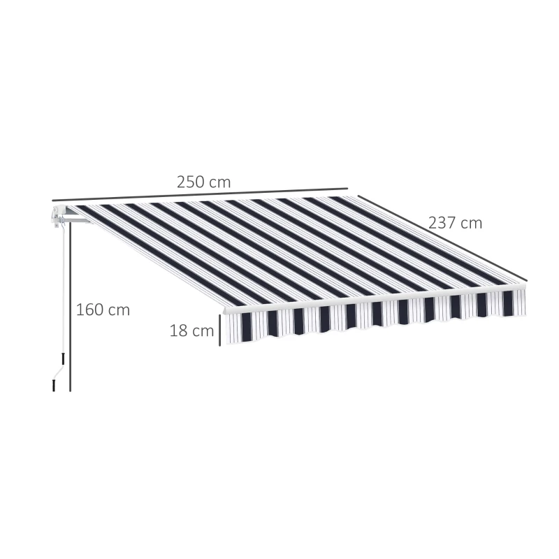 Best Manual Retractable Awning, 2.5x2 m-Dark Blue/White Stripes - Image 3