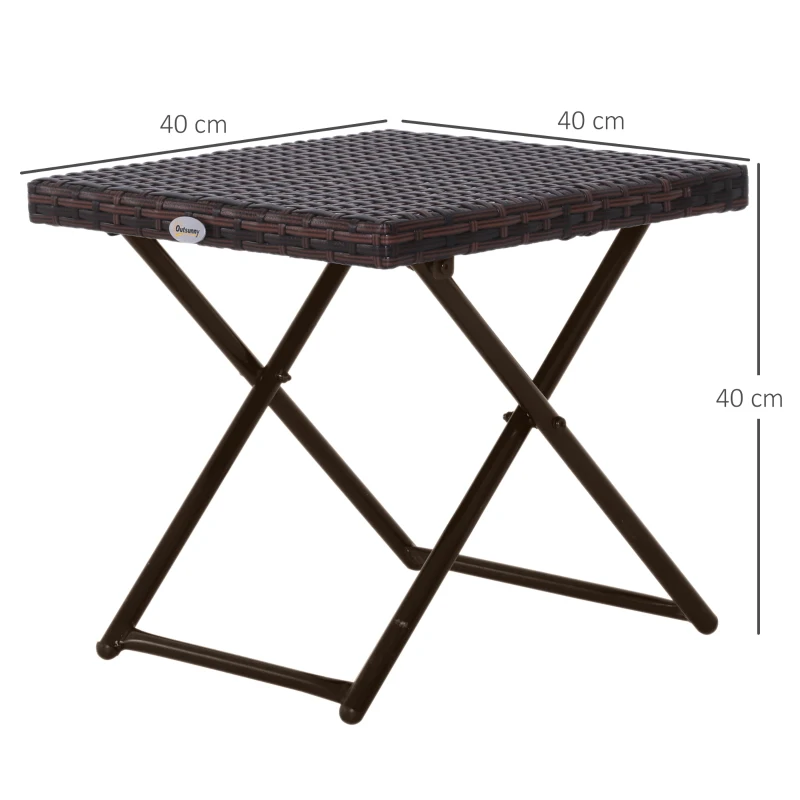 Best Folding Rattan Garden Coffee Table, Small Square Outdoor Bistro Side Table with Rattan Top for Patio, Balcony, Porch, 40 x 40 x 40 cm, Brown - Image 3