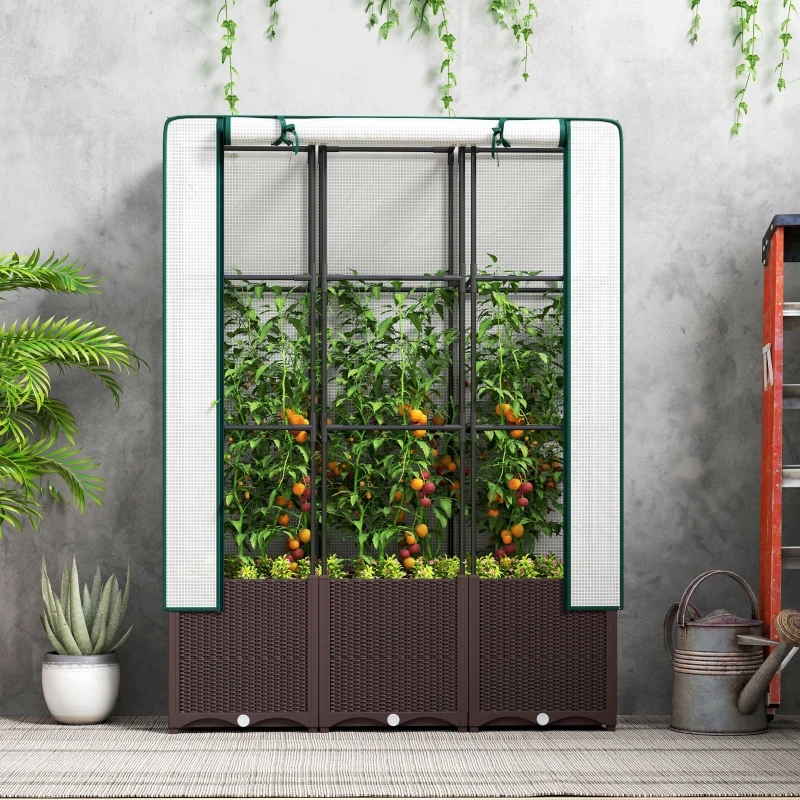 Best Raised Garden Bed with Trellis, Plastic Planter Box with PE Cover, Drainage Holes and Drain Plugs for Climbing Plants, Vegetables, Flowers, 120 x 40 x 140 cm - Image 8