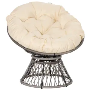 Best 360° Swivel Rattan Moon Bowl Chair Round Lounge Garden Wicker Basket Seat with Padded Cushion Oversized for Outdoor Indoor, Beige