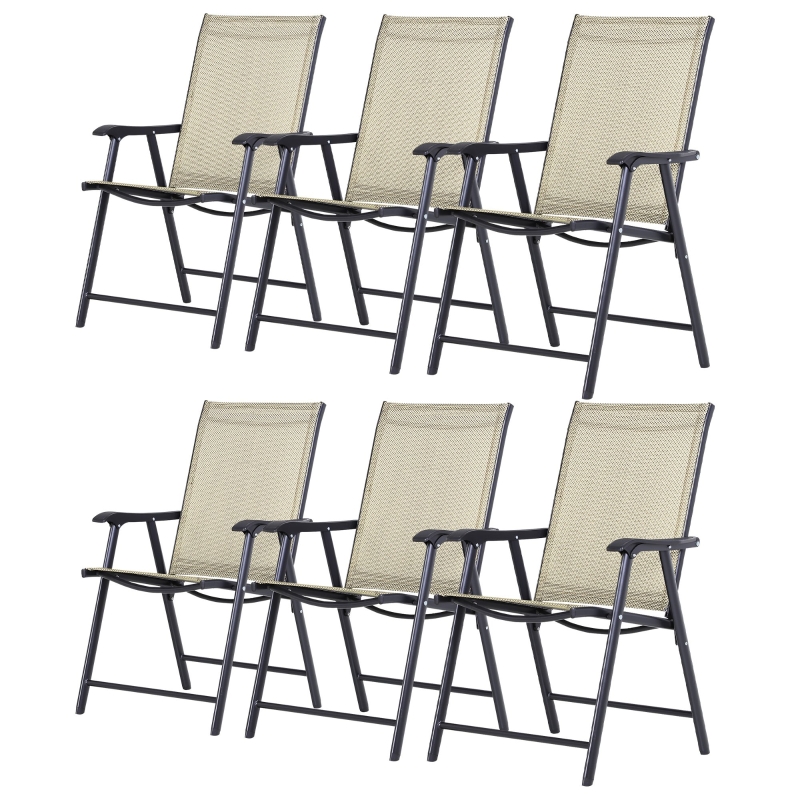 Best Set of 6 Folding Garden Chairs, Metal Frame Garden Chairs Outdoor Patio Park Dining Seat with Breathable Mesh Seat, Beige - Image 11