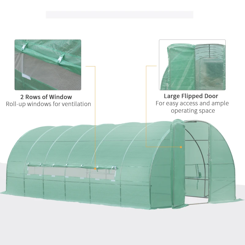 Best Large Polytunnel Walk In Greenhouse, Plant Gardening Tunnel Green House with Metal Hinged Door, Galvanised Steel Frame & Mesh Windows, Green (3 x 6 m) - Image 6