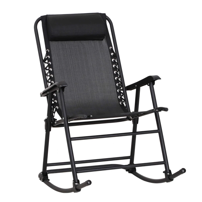 Best Garden Rocking Chair Folding Outdoor Adjustable Rocker Zero-Gravity Seat with Headrest Camping Fishing Patio Deck, 90 x 64 x 110 cm - Black