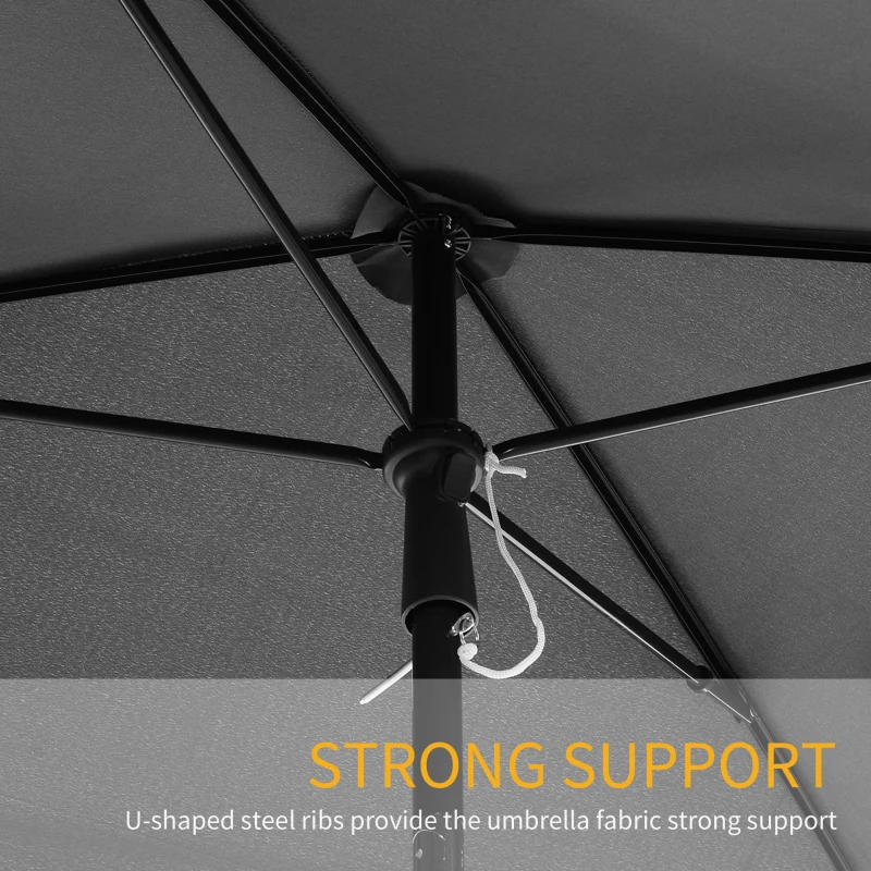 Best Garden Parasol Umbrella, Outdoor Market Table Umbrella with Ruffles & Aluminium Pole, Rectangular Tilting Parasol Sun Shade Canopy, 2 x 1.3m, Grey - Image 7