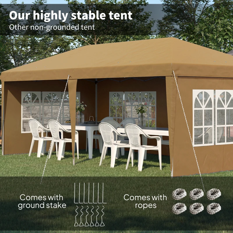 Best 3 x 6m Pop-Up Gazebo, with Removable Walls - Khaki - Image 5