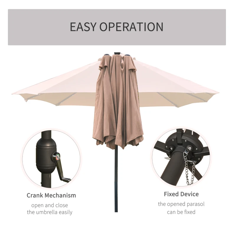 Best Garden Parasol 4.4m Double-Sided Sun Umbrella Patio Parasol LED Solar Lights Khaki - Image 5