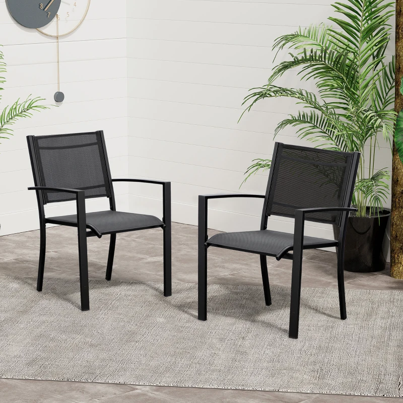 Best Set of 2 Outdoor Garden Chairs with Steel Frame Texteline Seats for Dining Patio Balcony Black - Image 2