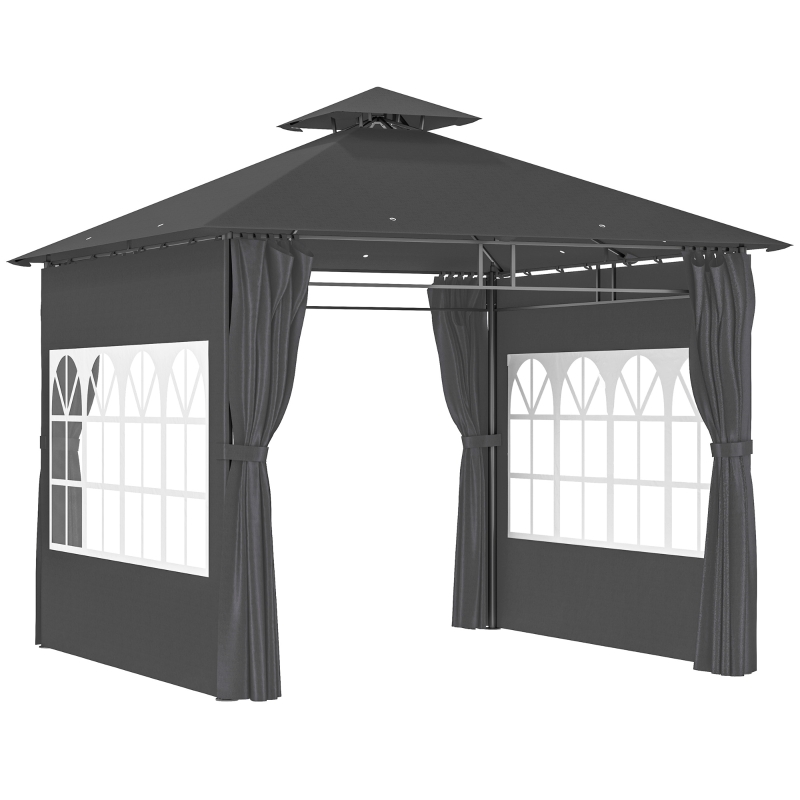 Best 3 x 3 m Garden Gazebo, Double Roof Metal Gazebo with Removable Sidewalls and Church Windows, Outdoor Canopy Shelter, Dark Grey - Image 10