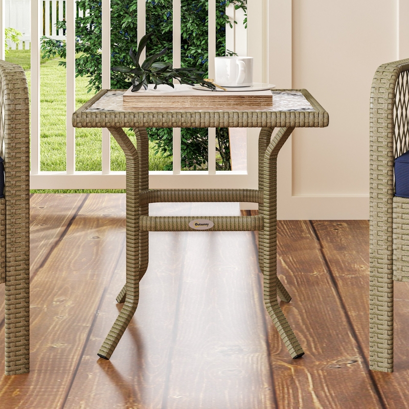 Best 3 Pieces Rattan Bistro Set with Glass Top Coffee Table, Chairs and Cushions for Outdoor, Patio, Balcony, Charcoal Grey - Image 9