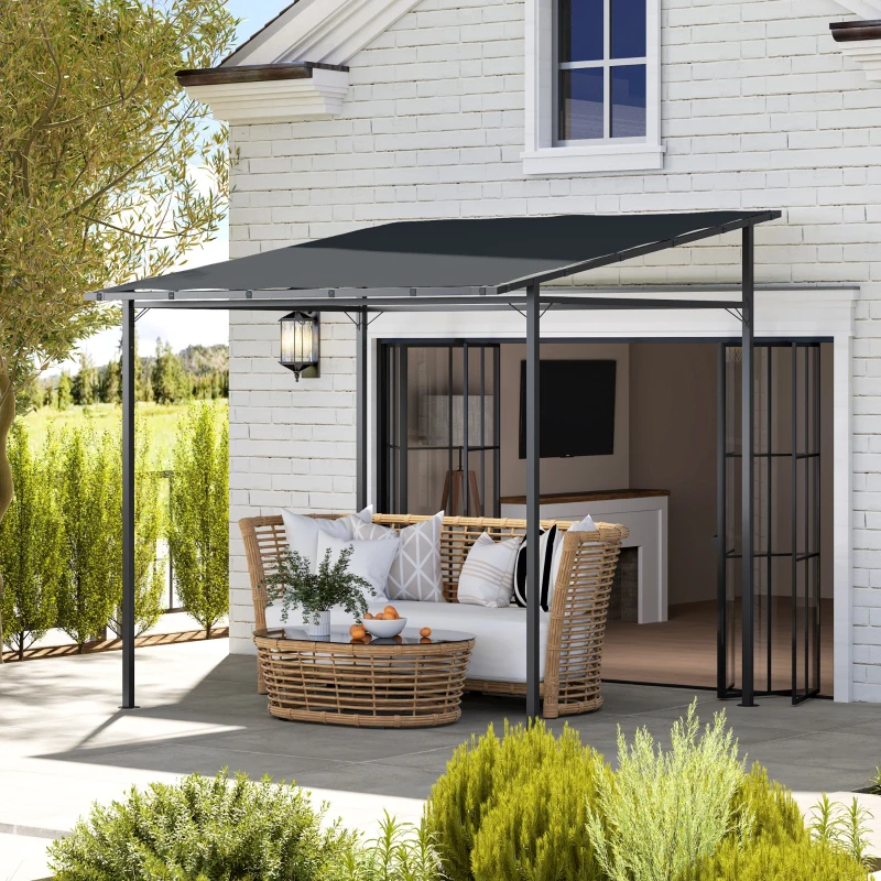 Best 2.4 x 2.4 m Wall Mounted Pergola Gazebo with PA Coating Fabric and Metal Frame, UPF30+, Lean to Garden Gazebo, Wind Resistant Outdoor Sun Shade Shelter for Garden, Deck, Dark Grey - Image 2