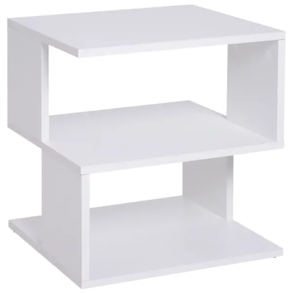 Best Side Table Square Coffee Table Modern End Table with 2 Tier Storage Shelves for Living Room, Bedroom, White