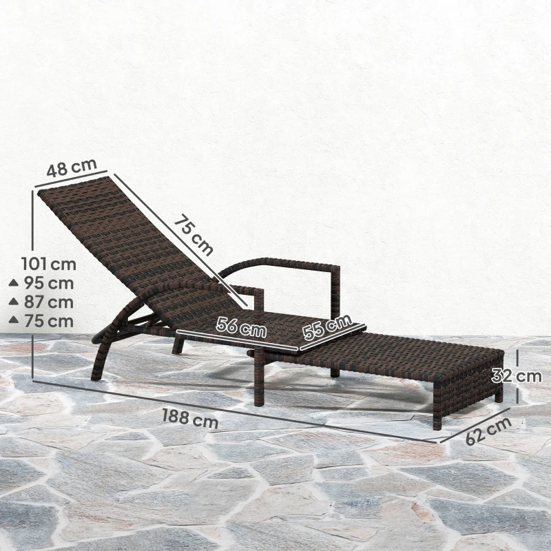 Best PE Rattan Sun Lounger with Adjustable Backrest - Mixed-brown - Image 3