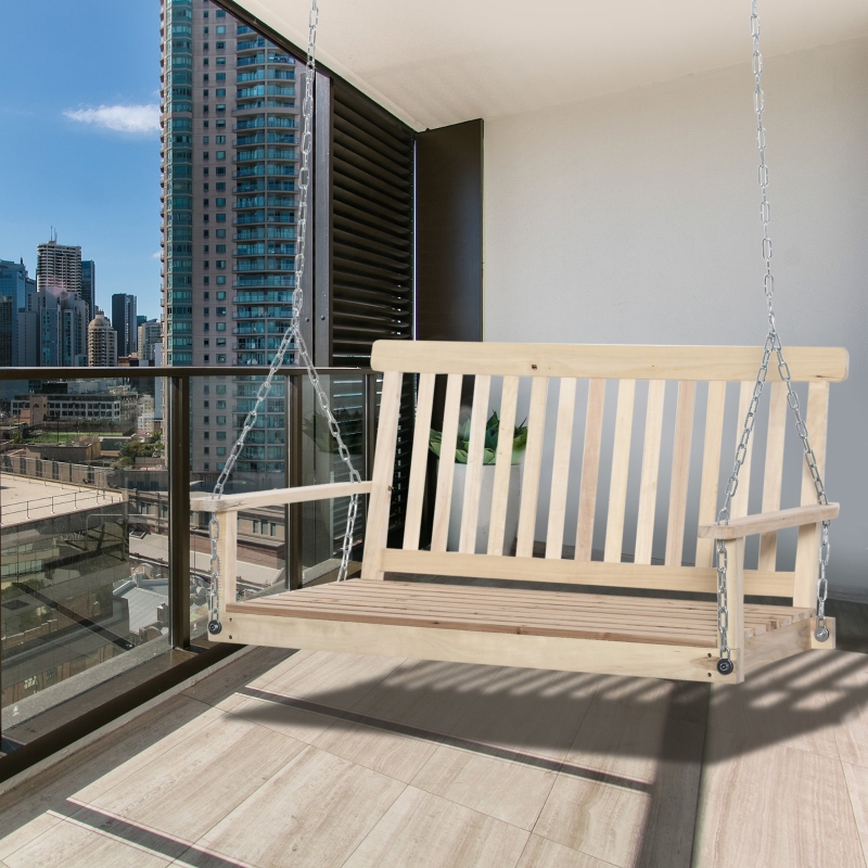 Best Outdoor Wooden Swing Bench 2-Seater Porch Swing Chair Hanging Hammock Garden Furniture, Natural - Image 12