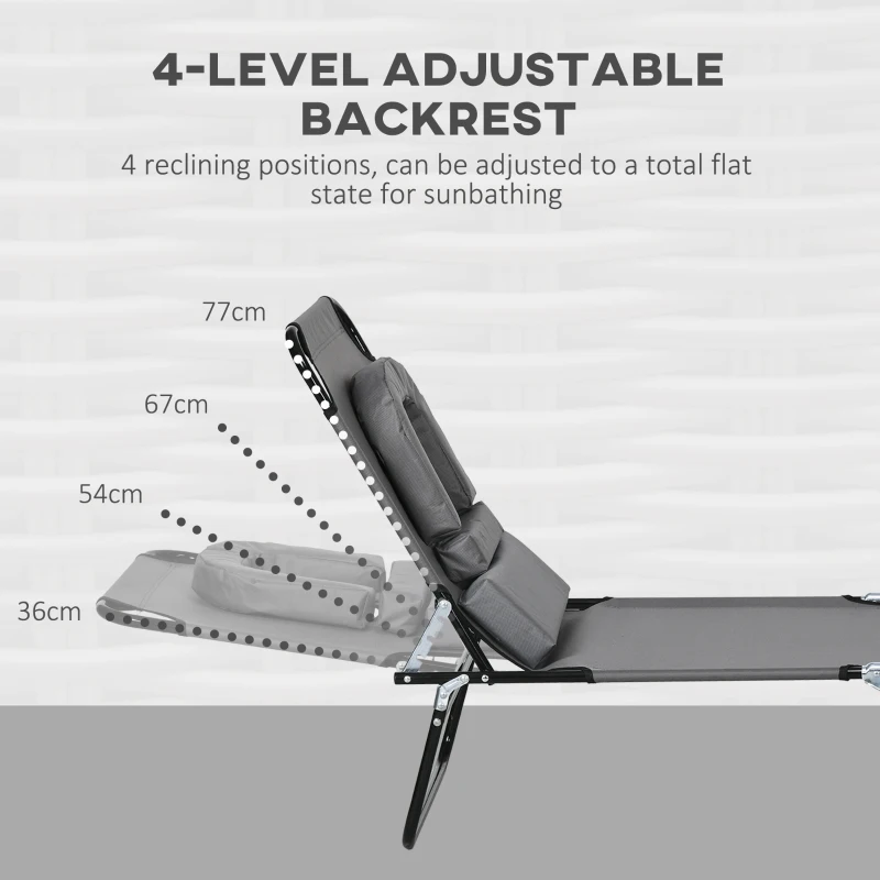 Best Outdoor Folding Sun Lounger Set of 2 with Face Hole, 4 Level Adjustable Backrest Reclining Garden Lounger, Garden Recliner Sunbed with 600 D Oxford Cloth Seat and Pillow for Beach, Dark Grey - Image 4