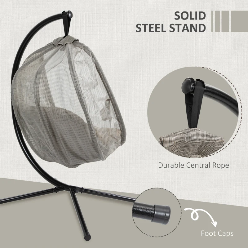 Best Hanging Egg Chair, Folding Texteline Swing Hammock with Side Pocket, Cushion and Stand for Indoor Outdoor, Patio Garden Furniture, Khaki - Image 6