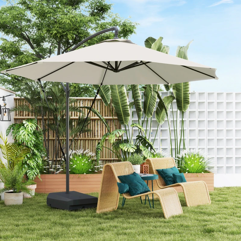 Best 3(m) Garden Cantilever Parasol with Fillable Base, Wind Protection Strap, Cover, Round Banana Hanging Umbrella with Crank Handle and Tilt, Patio Umbrella for Outdoor Sun Shade, UPF50+, Cream - Image 2
