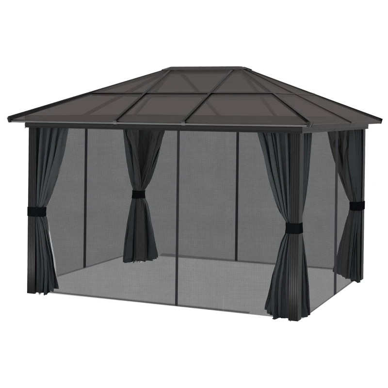 Best 3 x 3.6m Hardtop Gazebo Canopy with Polycarbonate Roof, Aluminium Frame, Permanent Pavilion Garden Gazebo with Netting and Curtains for Patio, Deck, Dark Grey - Image 8