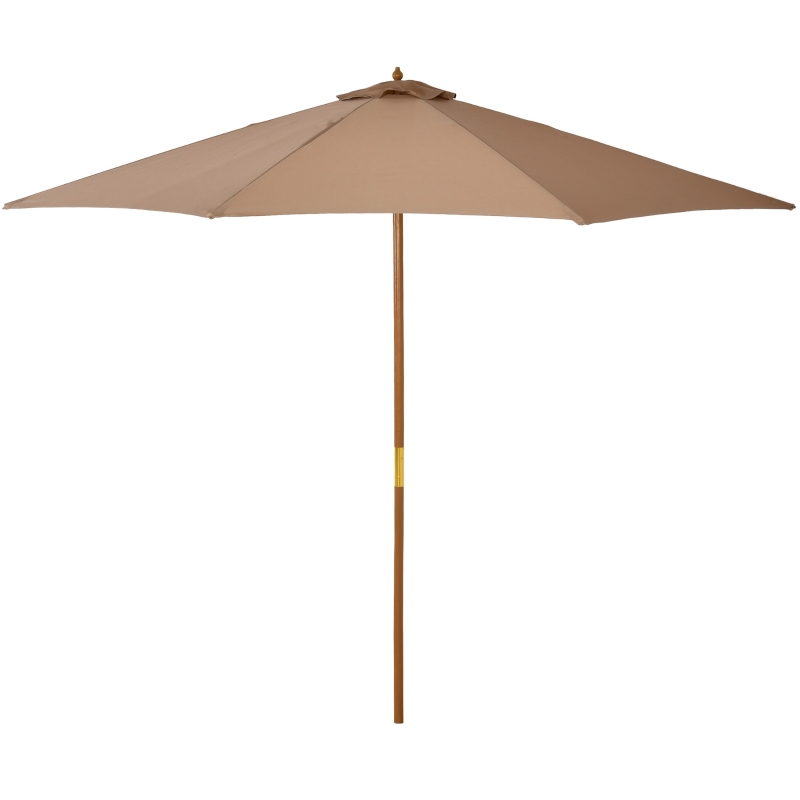 Best 3(m) Garden Umbrella Wooden Parasol 8 Ribs Bamboo Sun Shade Patio Outdoor Umbrella Canopy Khaki