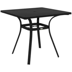 Best Four-Seater Steel Garden Table, with Φ40mm Parasol Hole - Black