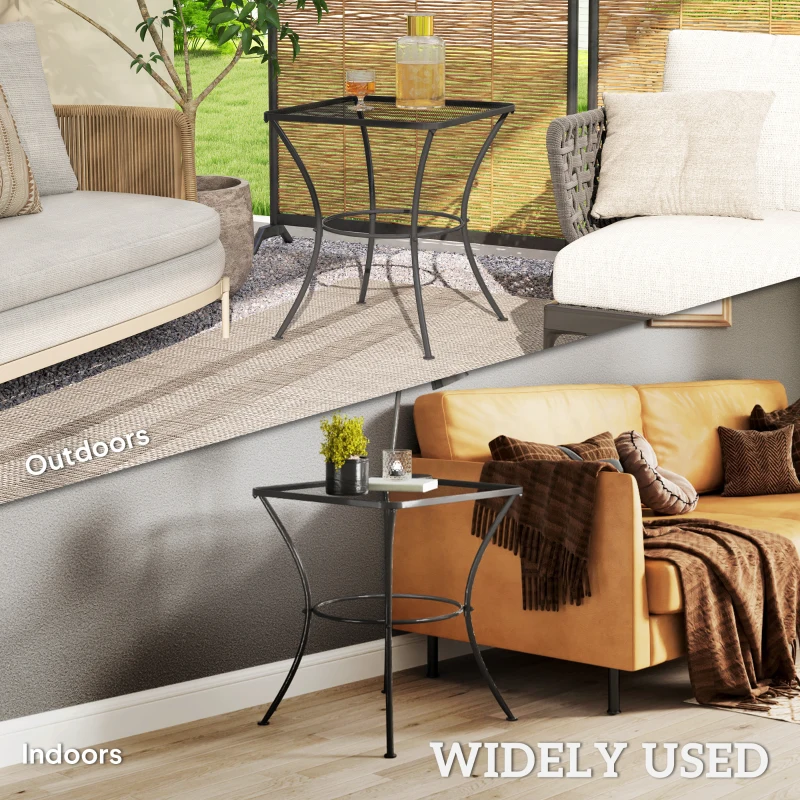 Best 60cm Square Garden Table, Outdoor Metal Bistro Side Desk with Mesh Top, Black - Image 6