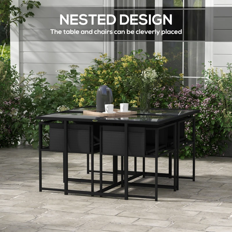 Best 5 Piece Garden Dining Set with Breathable Mesh Seat, Adjustable Backrest, Tempered Glass Table Top for Patio, Black - Image 4