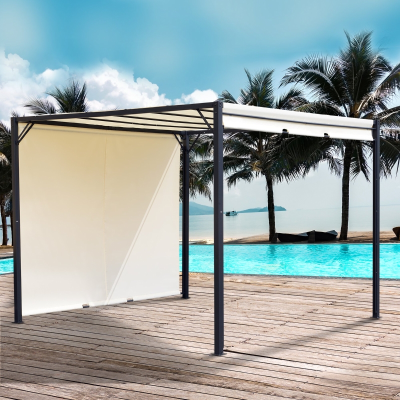 Best Metal Pergola With Canopy Retractable Pergola Canopy 3Lx3Wx2.3H m Garden Gazebo Party Tent Sun Shelter Cover - Cream White/Black - Image 12